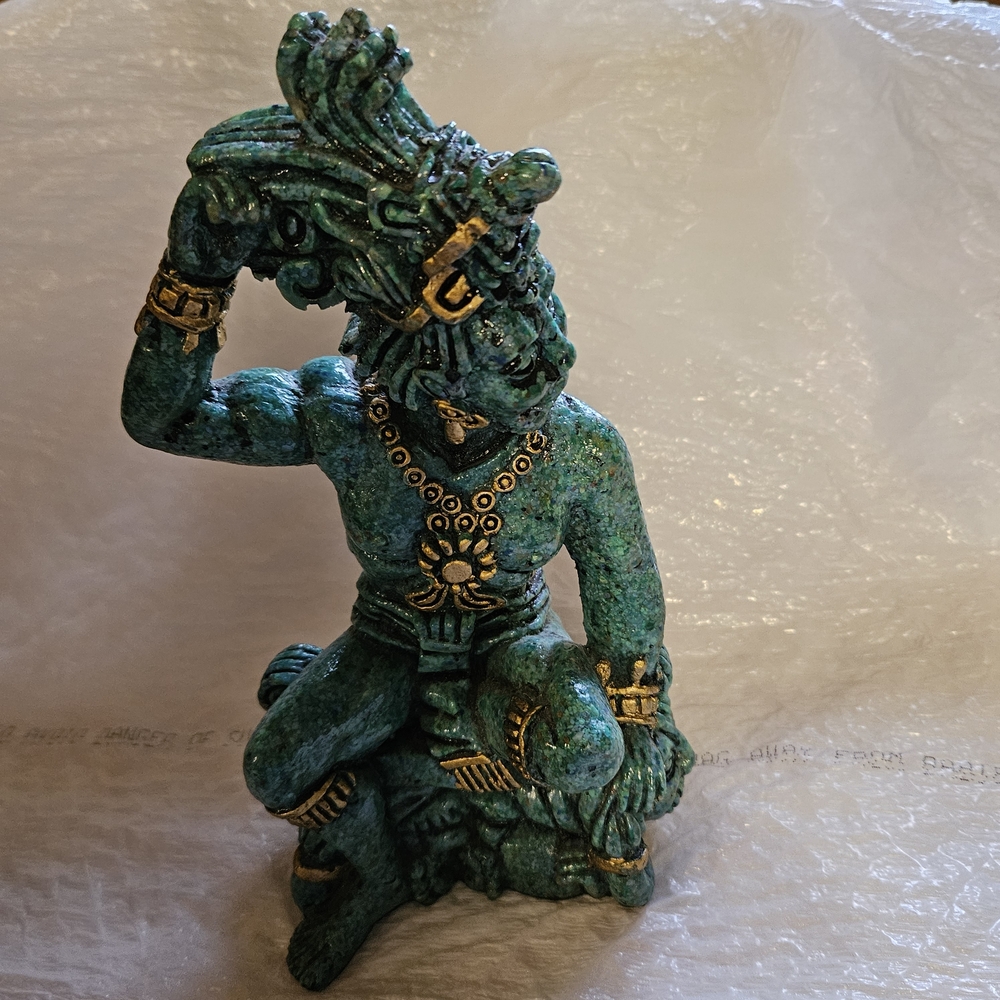 Turquoise Green Decorative Mythic Figure Statue with Gold Accents - Home Art
